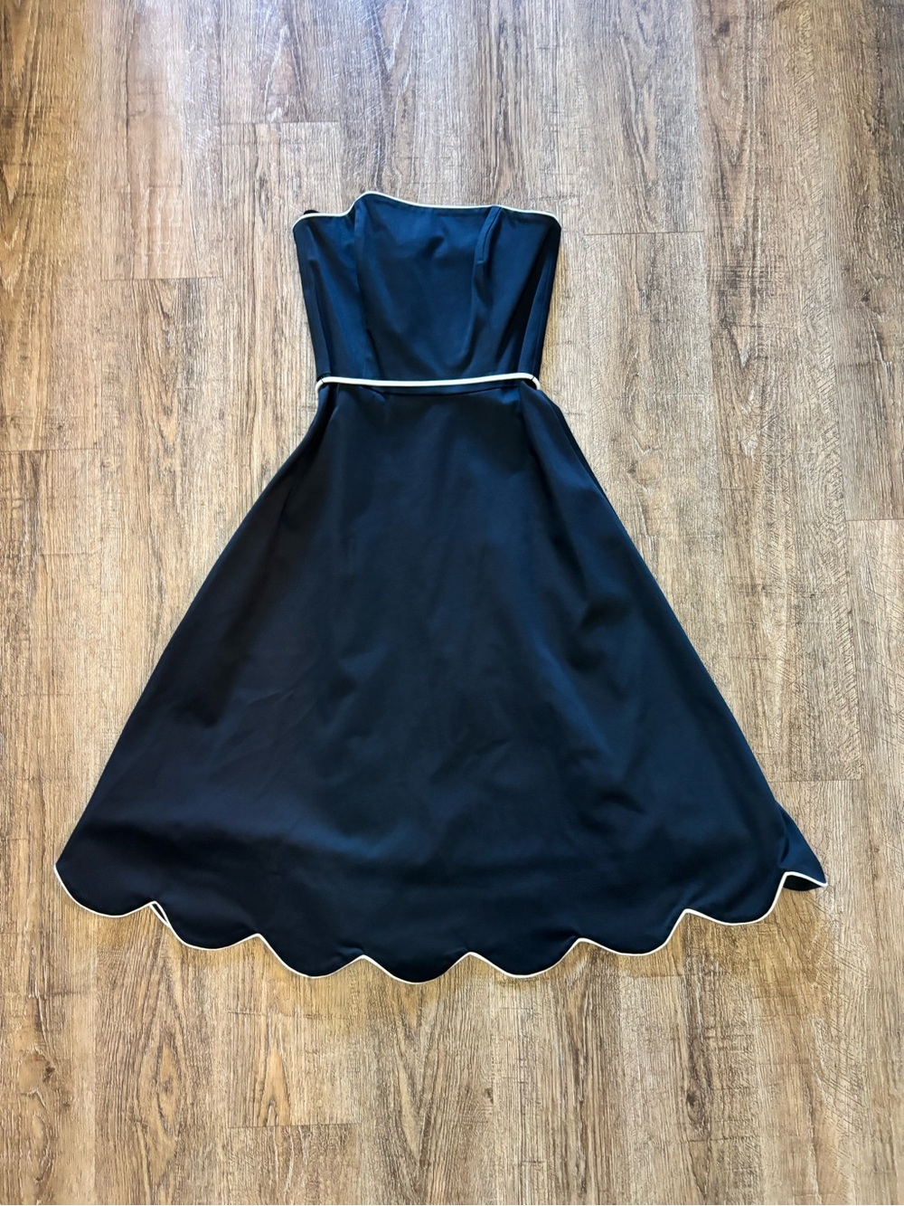 White House Black Market Black Strapless Dress with White Piping